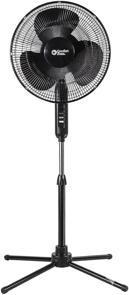 Comfort Zone Electric Oscillating Pedestal Fan, Stand Fan, 16 inch, 3 Speed, 90 Degree Oscillating Head, Adjustable