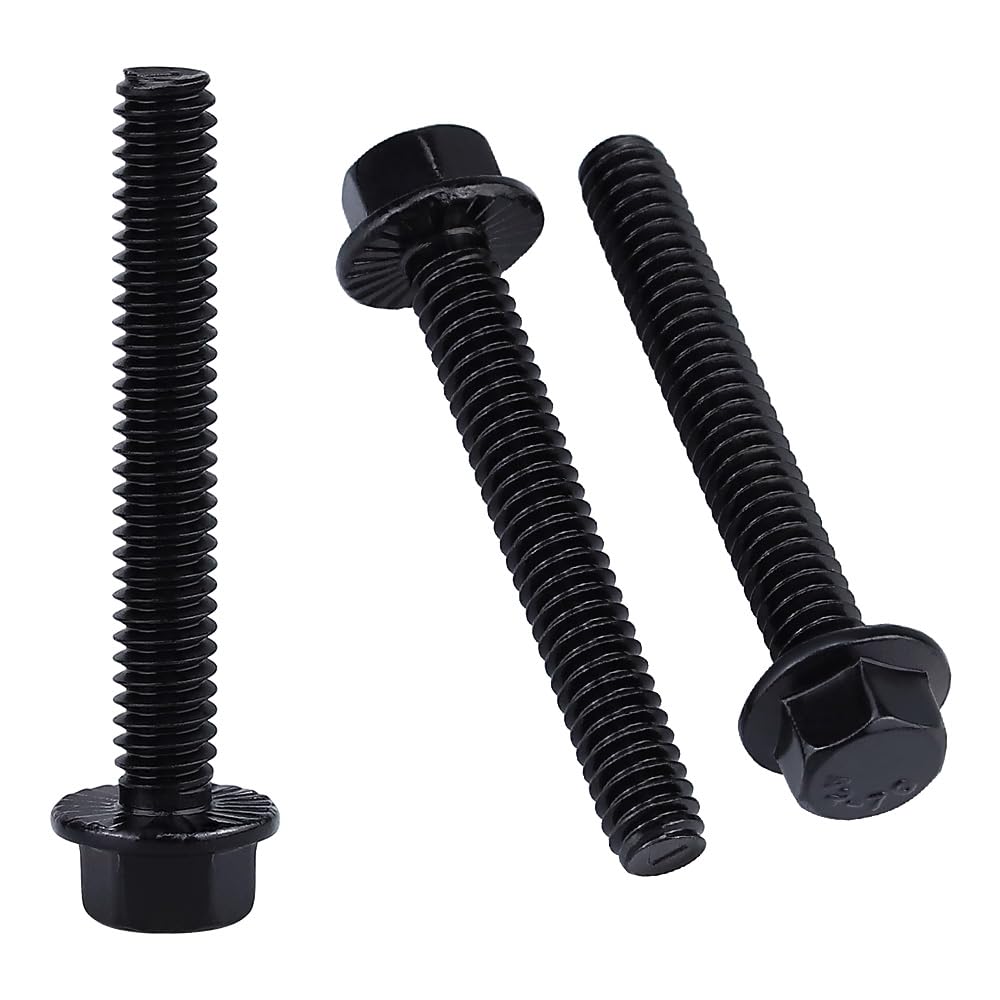 1/4-20 x 2 (20 Pack) Serrated Flange Hex Head Bolts Screws, Stainless Steel 304 (18-8) Flanged Hexagon Bolts Screws, UNC Coarse Thread, Full Thread, Black Coated