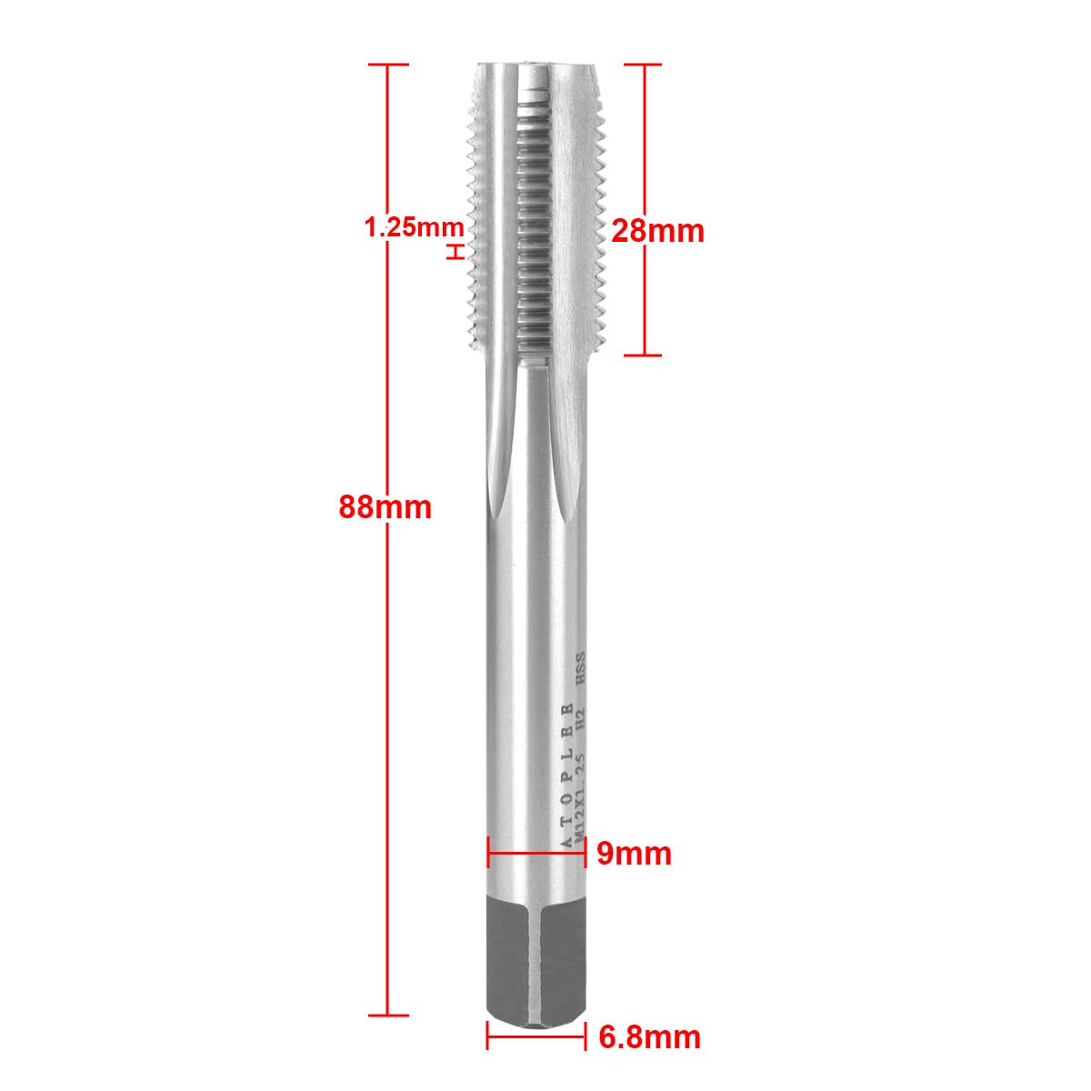 ATOPLEE M12x1.25mm Metric Tap, M2 HSS 6542 Right-Hand Thread Tap