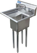 One Compartment Stainless Steel Commercial Kitchen Prep & Utility Sink with 10” Left Drainboard with Faucet | Bowl