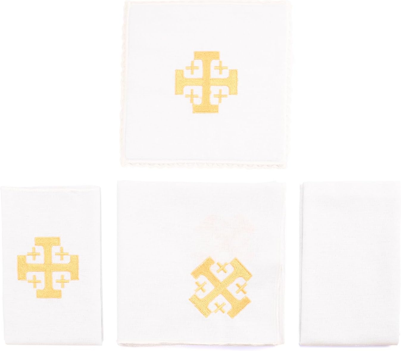 4 Pack Altar Supplies Linen Corporal for Churches Set (Pall,Corporal,Purificator,Towel) White Linen Altar Cloth Gold