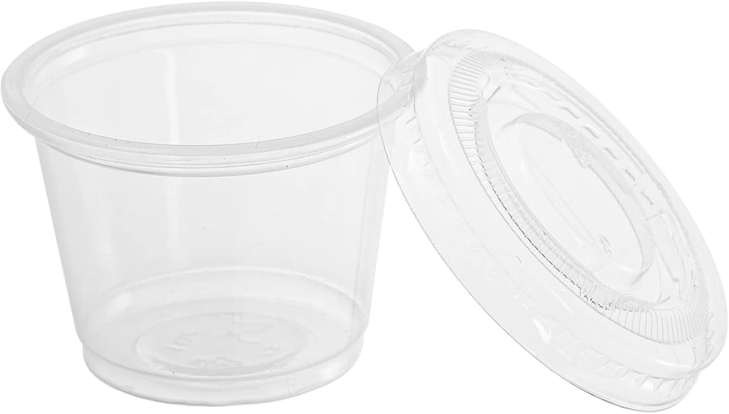 600 Sets 1 Oz Disposable Portion Cups with Lids, Clear Jello Shot Cups, Plastic Souffle Portion Cups, Sampling Cups