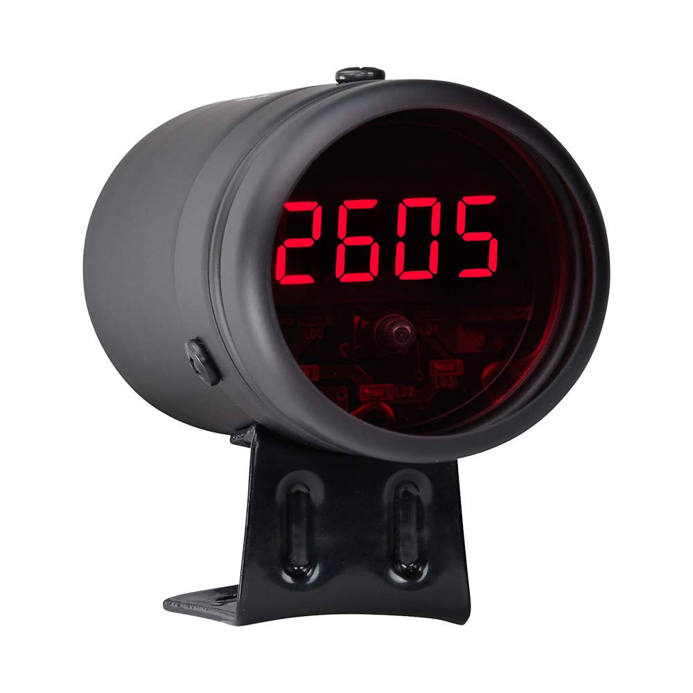 GlowShift Black & Red Digital LED Tachometer Gauge with Shift Light