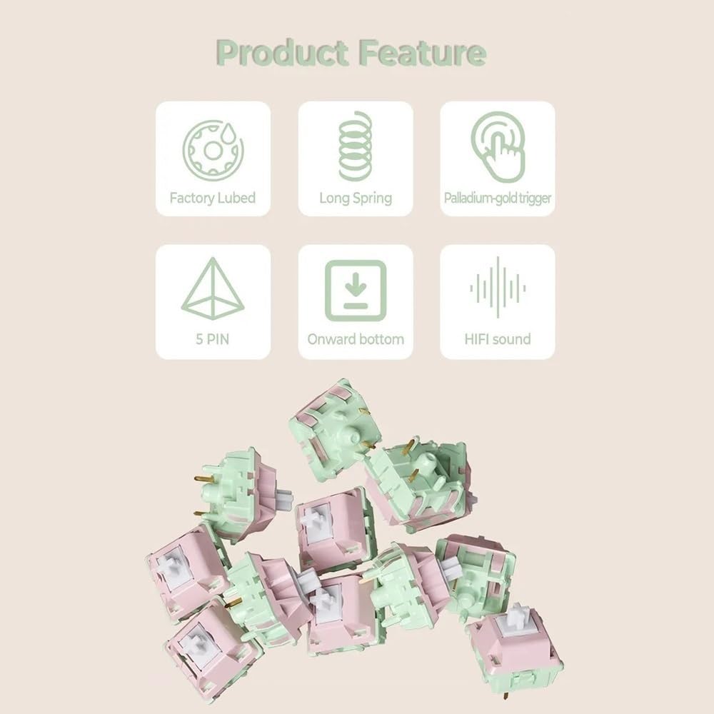 PAKJEL MMD Vivian Switch Pre-Lubed Edition, 5PIN Linear Switch for Custom Mechanical Keyboard (Color : 43g, Size : 90PCS)