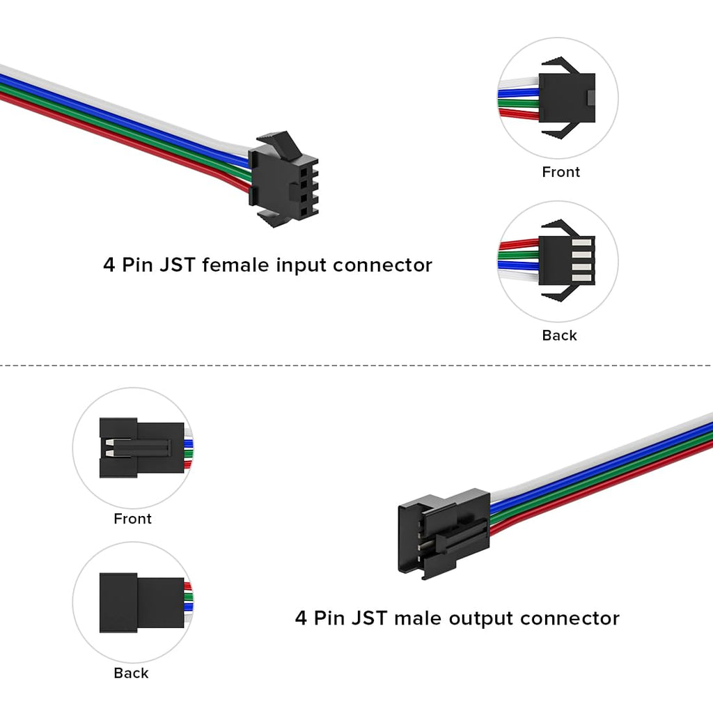 BTF-LIGHTING 5 PCS JST SM 4PIN V Shape 1 to 2 Connectors for 4 Pin SMD WS2801 WS2805 WS2813 WS2815 SK9822 TM1934 APA102 IC Addressable LED Strip Female Male 15CM 22AWG Wire