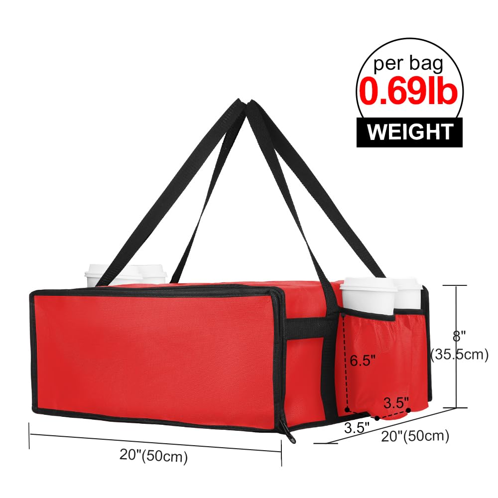 Pizza Bags for Delivery with 4 Cup Holder, 20" x20" x8", Red, 1-Pack