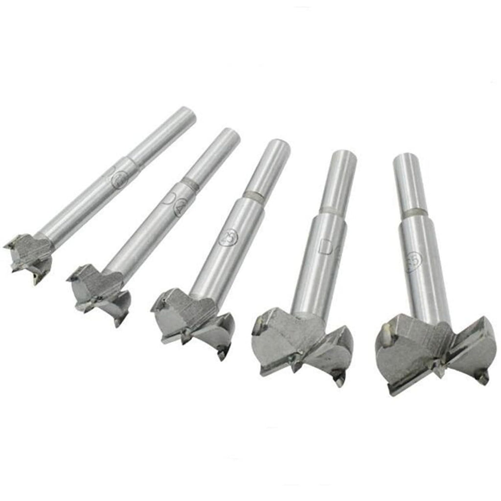 Forstner Drill Bit Set,5pcs 15-35mm High Strength Steel Flat Bit Drill Set Woodworking Hole Saw Wood Cutter Tool
