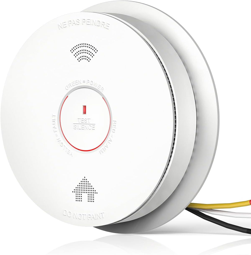 Hardwired Interconnected Smoke Detector Carbon Monoxide Detector Combo with 2 AA Batteries Back Up, 2 in 1 Smoke and