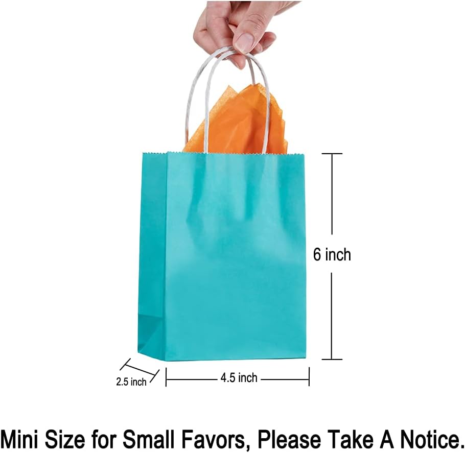 Mini Turquoise Blue Paper Bag with Handle 6x4.5x2.5 inch 50 Counts