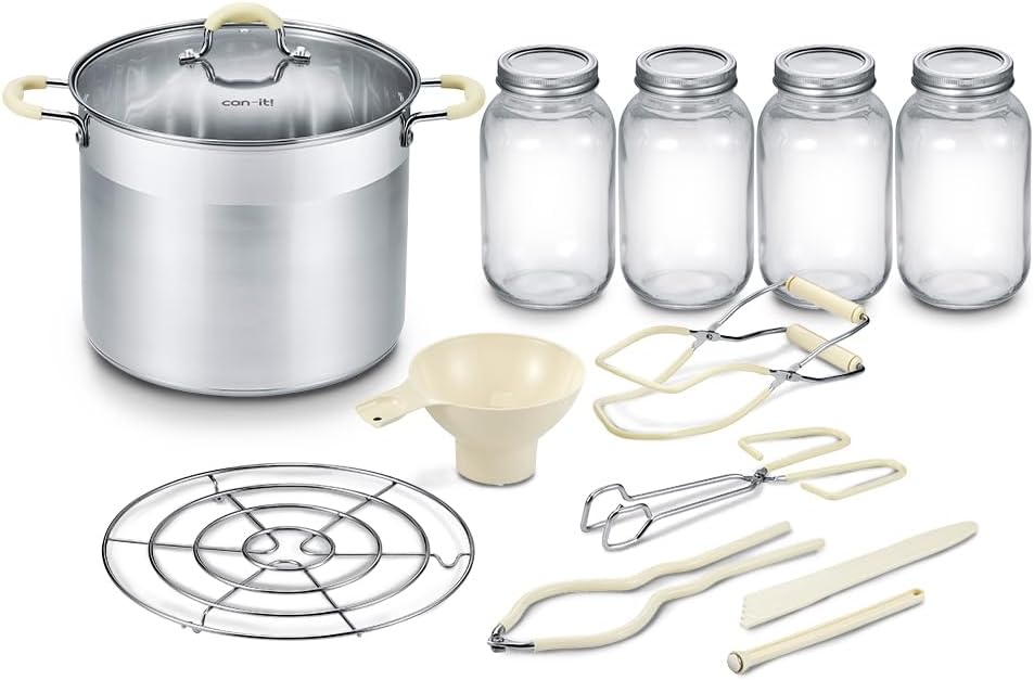 Can-IT Series Stainless Steel Canning Pot Set. Includes Canning Rack, Tongs, Jar Lifter, Funnel, Wrench, Lid Lifter