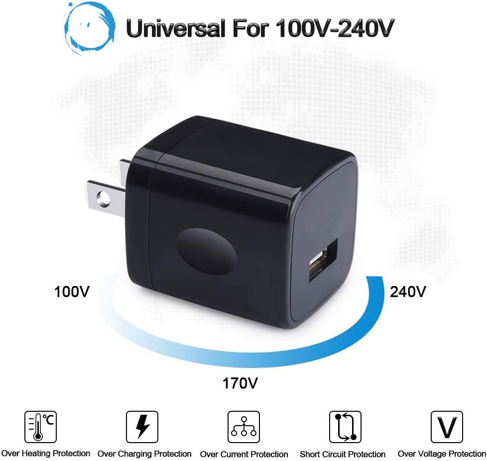 Wall Charger Cube,1A/5V Single Port USB Plug 3 Pack Travel Black Charging Block Box Adapter Compatible Phone,Samsung