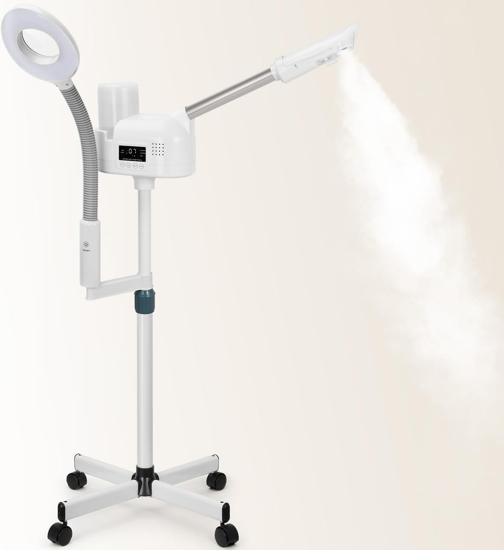 Professional Facial Steamer with 5X Magnifying Lamp, 2 in 1 Facial Steamer Upgrade PTC Heating, Esthetician Steamer