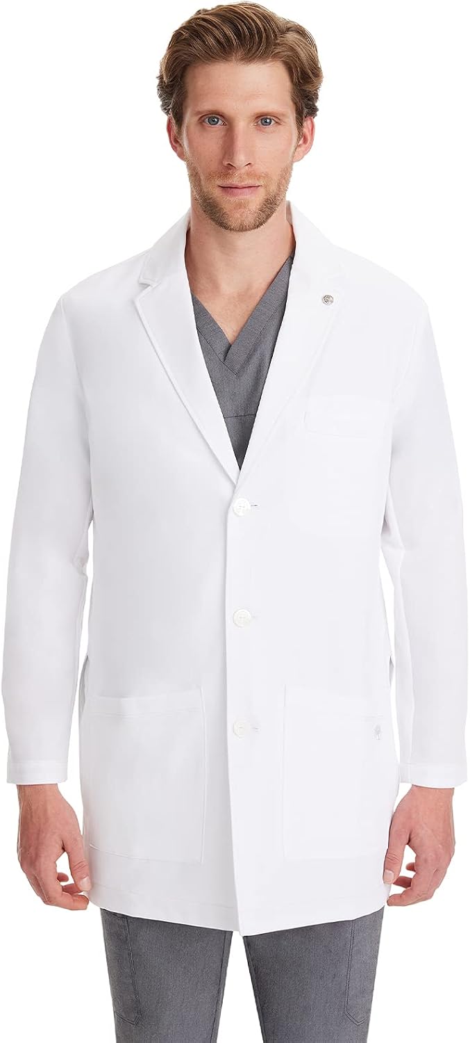 Logan Men's Lab Coat with 5 Pockets, Knit Details & Side Slits Back length 34½" 360° Stretch 5100
