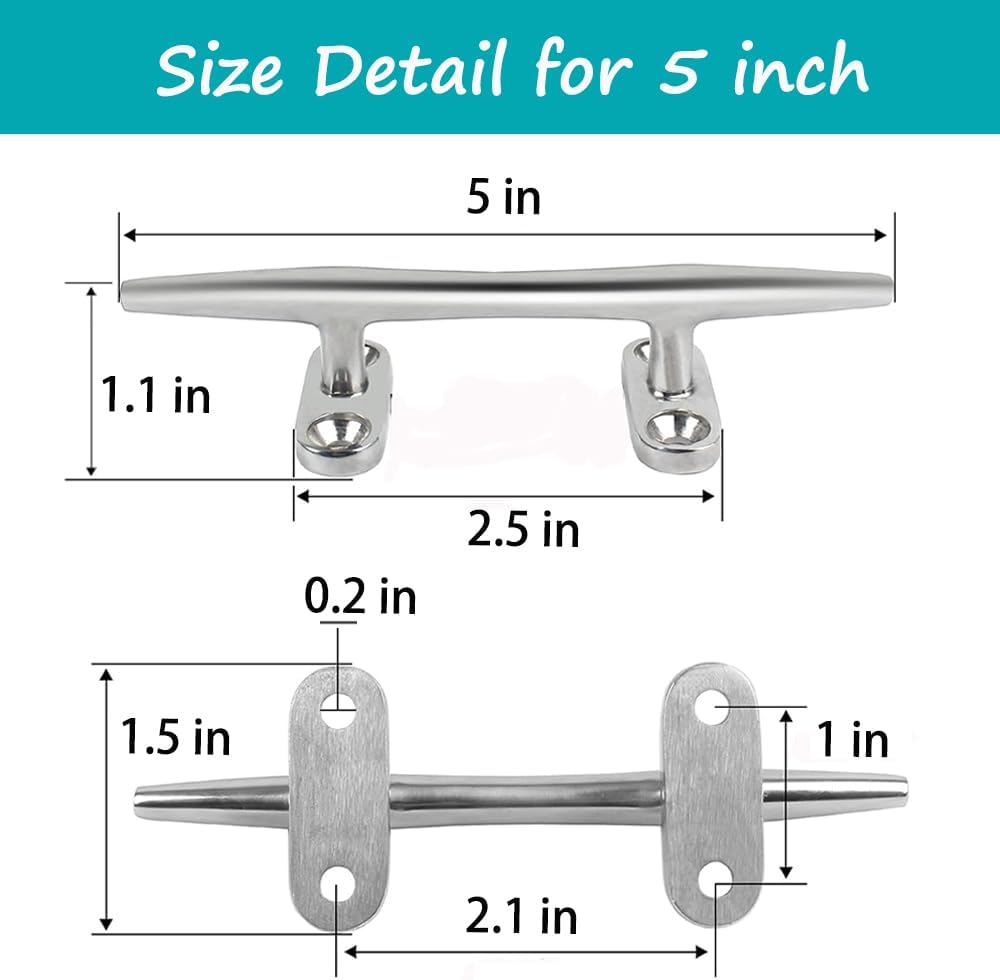 ZOMCHAIN 4/5/6 Inch Boat Cleat - Open Base 316 Stainless Steel Dock Cleat,Marine Cleat Rope Cleat, Mooring Accessories with Screws for Boats,Kayak, Marine, Deck, Nautical Decor(2,4,6 Pack)
