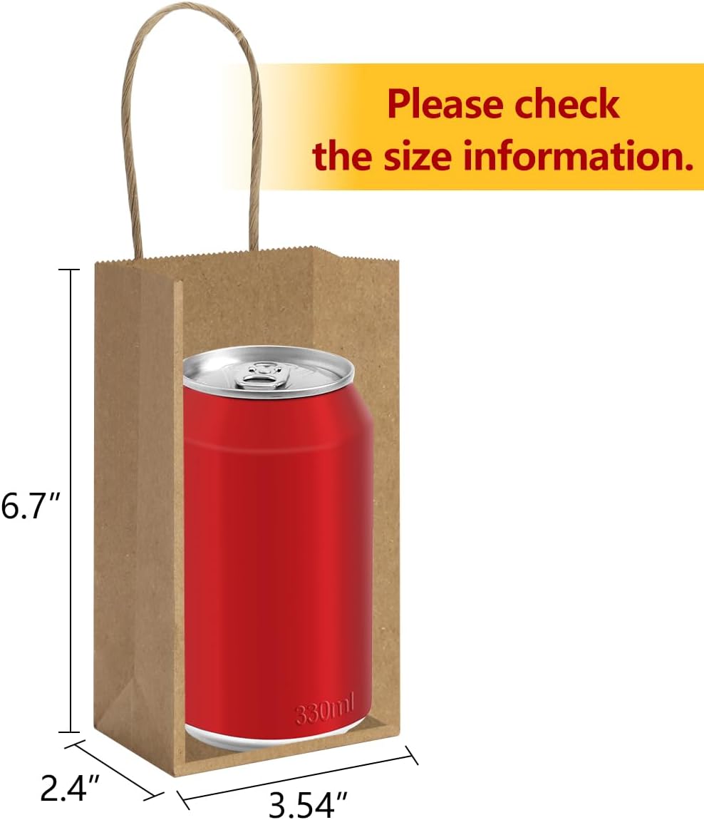 Mini Gift Bags with Handles 3.5x2.4x6.7 Inch Brown 100 Bulk Pack