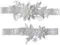 Wedding Garters for Bride Bridal Lace Garter Set Floral Leg Ring with Hand Sewn Faux Pearls