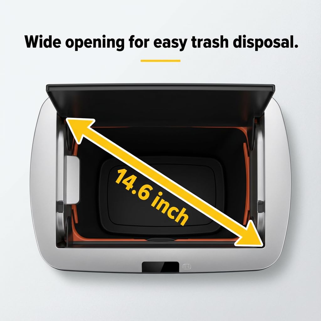 13.2 Gallon Trash Can with Lid Motion Sensor, 50 Litre Brushed Stainless Steel Kitchen Trash Can Automatic with 10