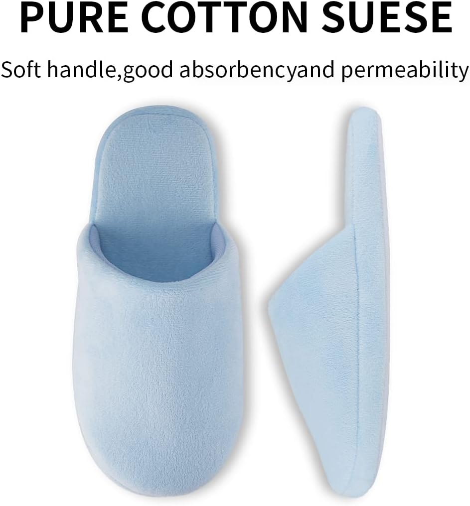 3-Pair Luxury Spa Slippers - Cotton Memory Foam Non-slip Closed Toe Washable Slippers for