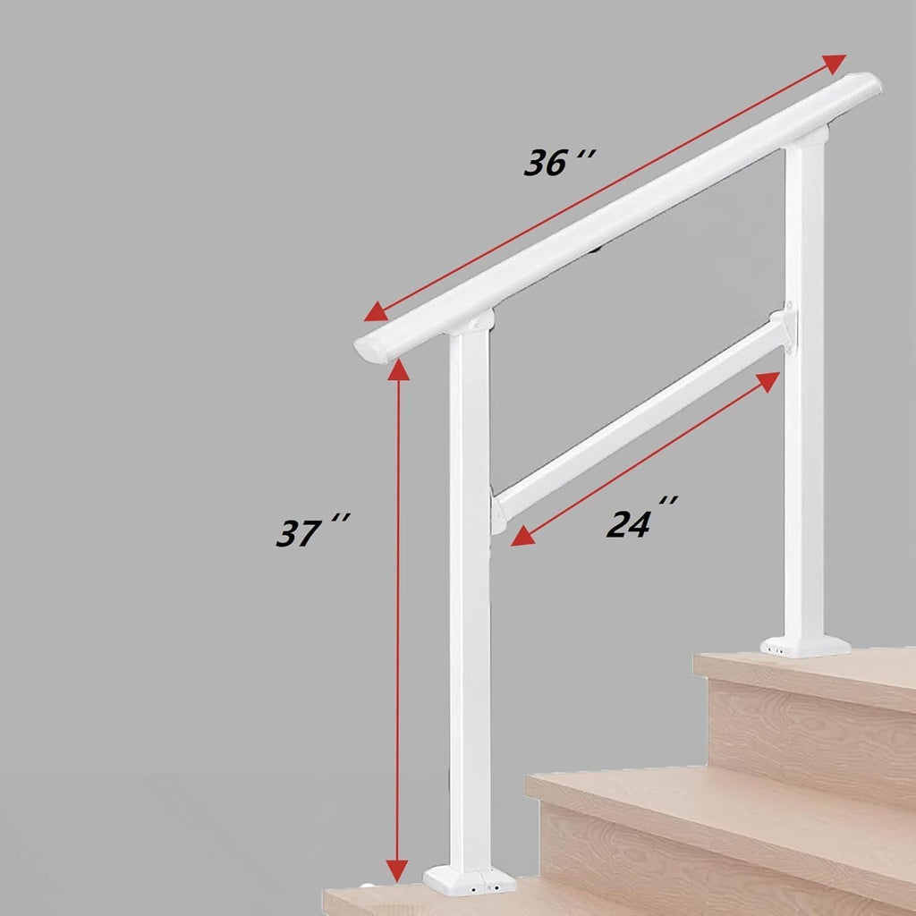 2 Pack Hand Rails for Outdoor Steps,3 Step White Railing Kit