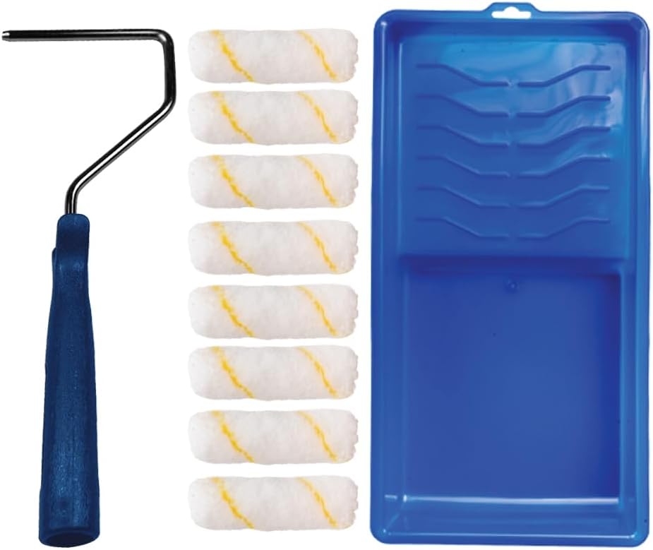 Paint Roller Tool Kit - 10 Piece Painting Set - Mini Plastic Paint Tray Set, Mini Roller Frame,Microfiber Roller Covers