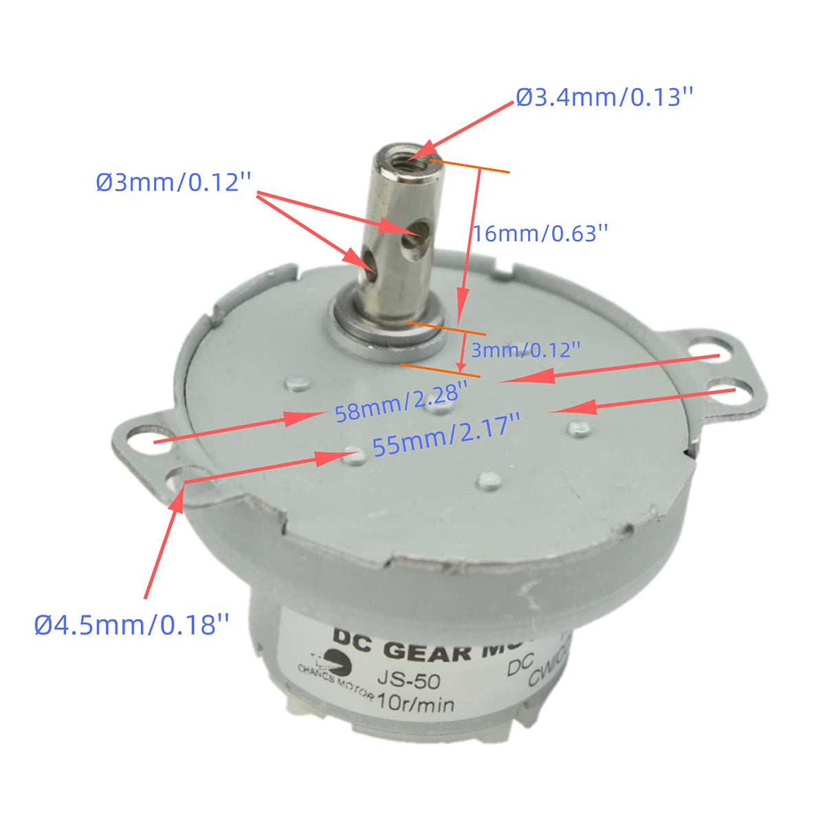 CHANCS Metal Outer Reduction Gear Box DC 12V JS-50 1RPM CW/CCW Mini DC Gear Motor