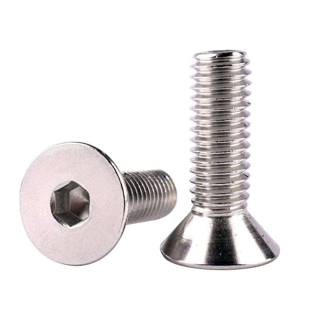 3/8-16 x 1 Flat Head Socket Cap Screws Countersunk Bolts, Allen Hex Socket Drive, 304 Stainless Steel 18-8, Full Thread, 10Pcs