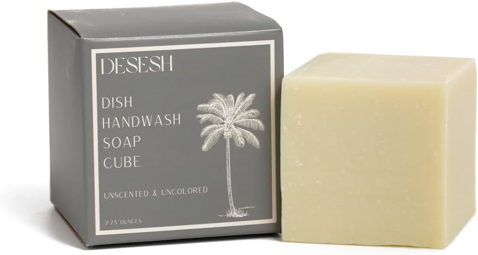 Natural Solid Dish Soap Bar, Concentrated Eco-Friendly Dishwashing Detergent, Extra Large Cube, Vegan, Hand-Made In