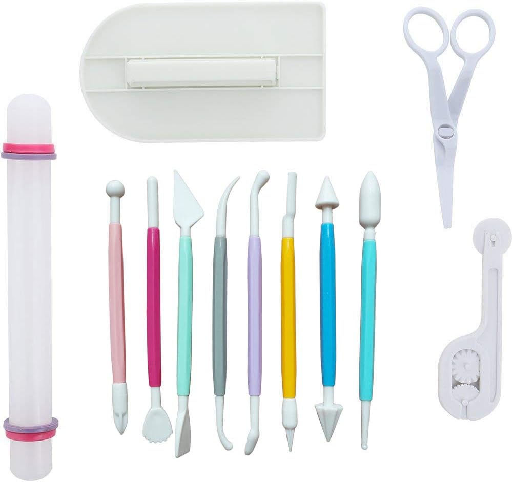 Marshmallow Fondant Cake Decorating Hand Tool 12 Pcs 5 Sets Sugarcraft Gumpaste Icing Smoother Rolling Pin Trimmer