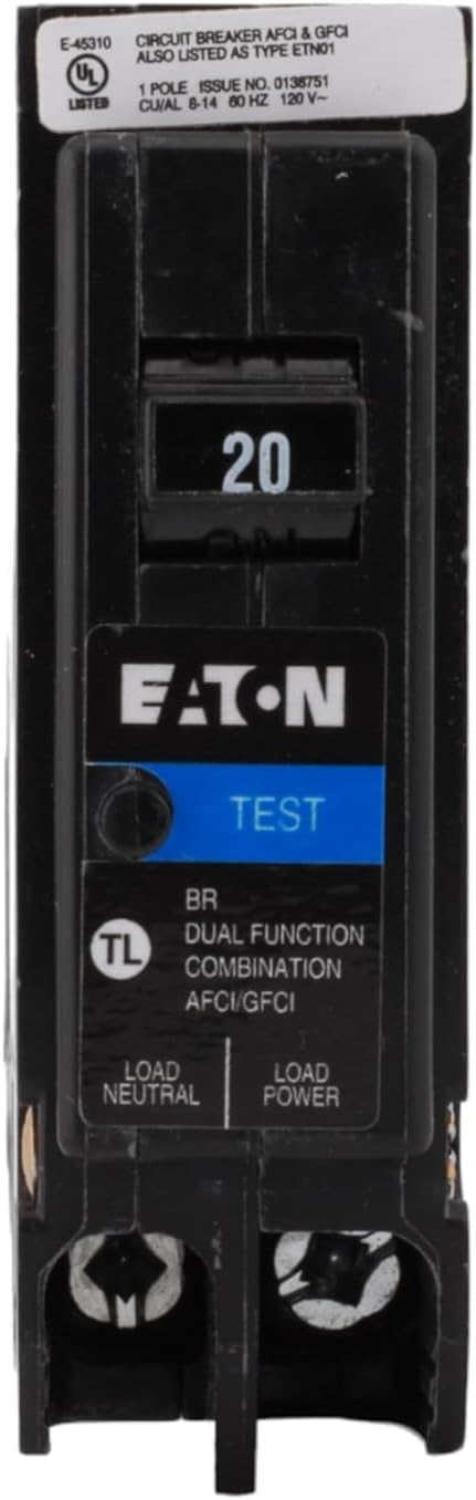 Cutler-Hammer Eaton All In One Breaker Plug On Neutral Arc FaultGround FaultOvercurrent Protection 20amp