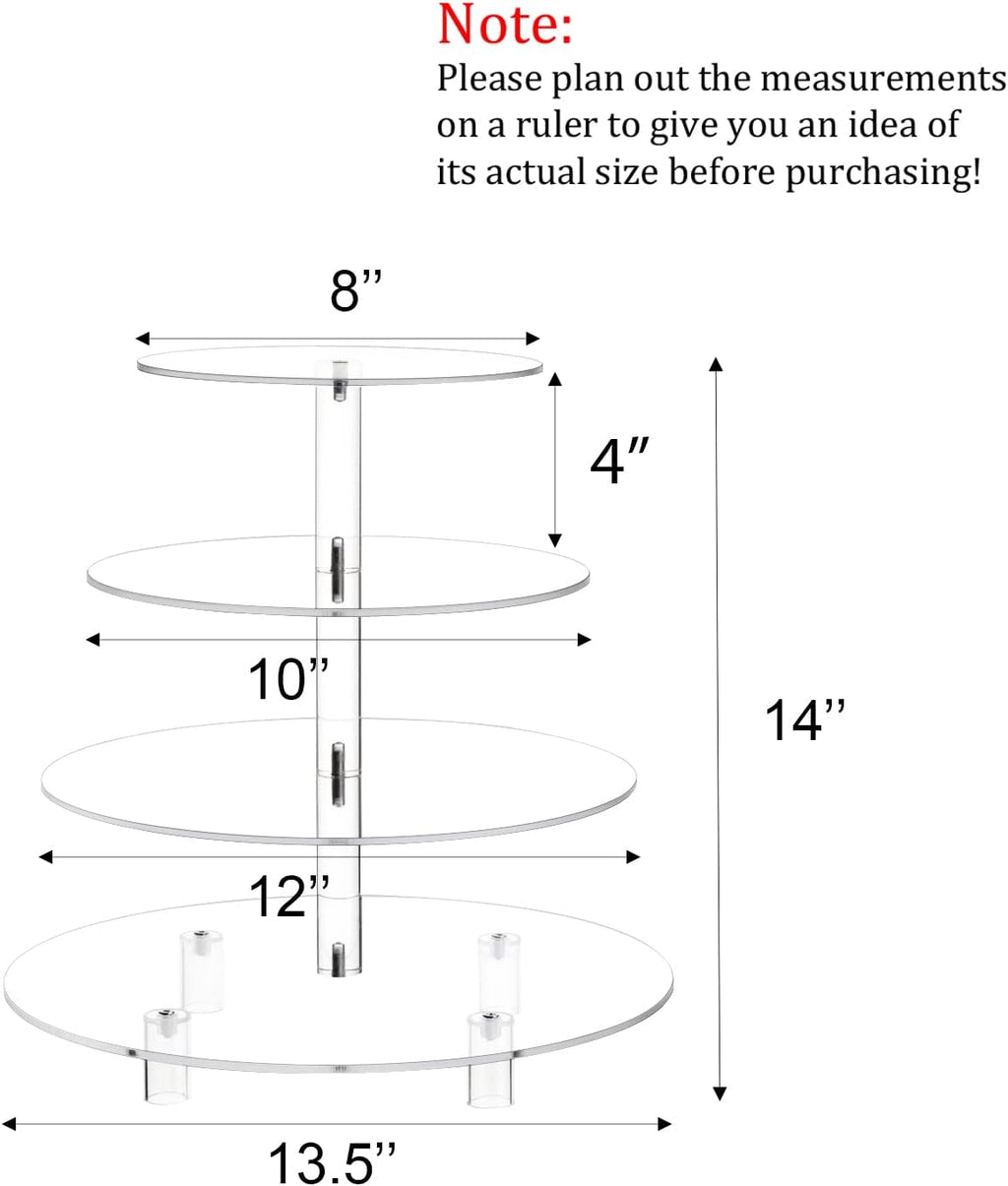 14'' Width XL Large Cupcake Stand 4 Tiered Acrylic Glass Round Cake Stand