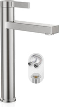 Brushed Nickel Tall Bathroom Vessel Sink Faucet, Single Hole Single Handle Modern Above Counter Sink Bathroom Faucet