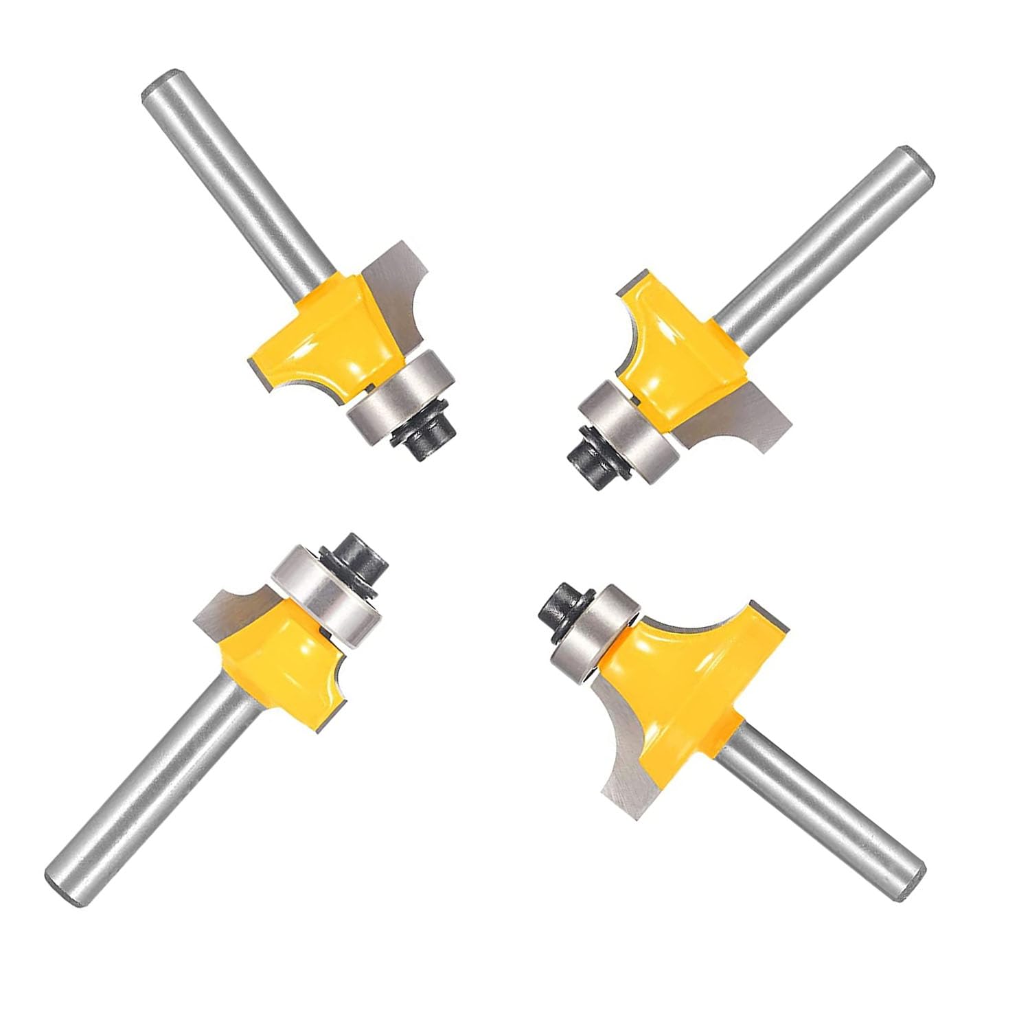 Roundover Router Bit Set，4pcs Router bit Set，1/4 inch Shank，Radius in 1/8", 1/4", 3/16", 5/16"，Bearing Guide for
