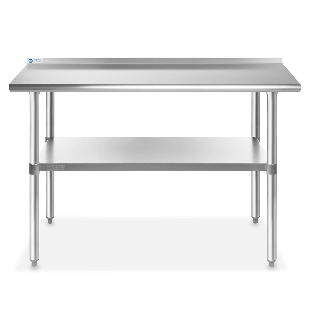 Stainless Steel Kitchen Prep Table 48 x 24 Inches with Backsplash & Under Shelf, NSF Commercial Work Table for