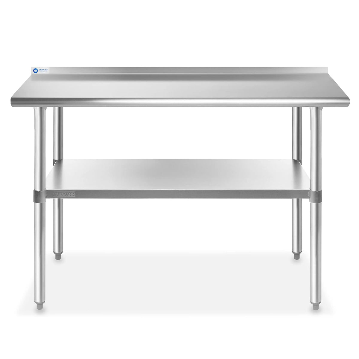 Stainless Steel Kitchen Prep Table 48 x 24 Inches with Backsplash & Under Shelf, NSF Commercial Work Table for