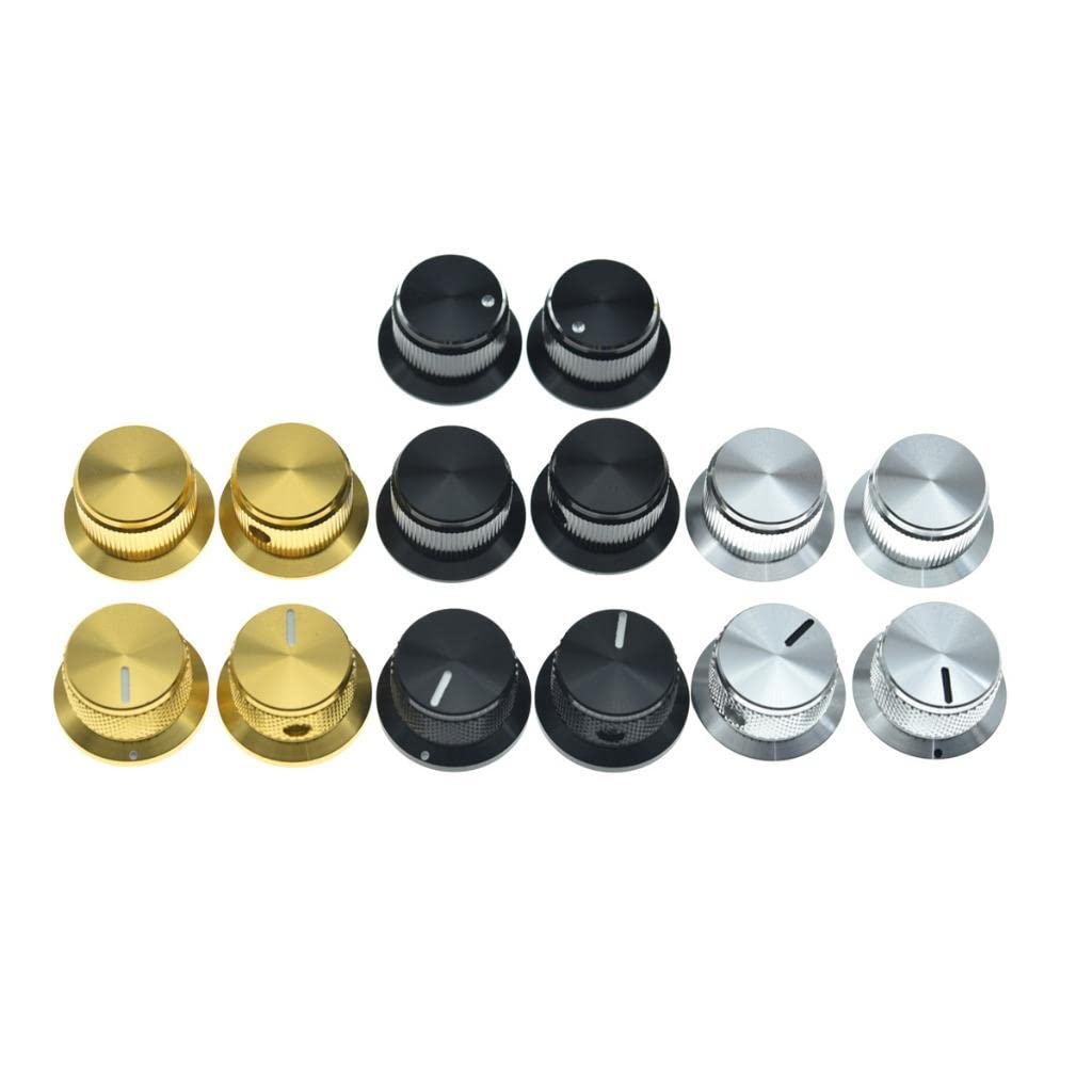 Dopro 2-Pack Set Screw Style Aluminium Potentiometer Knobs 1/4" Universal Top Hat Knobs Bell Volume Tone Control Knobs for Guitar/Bass/AMPS/Preamps Black with Indicator