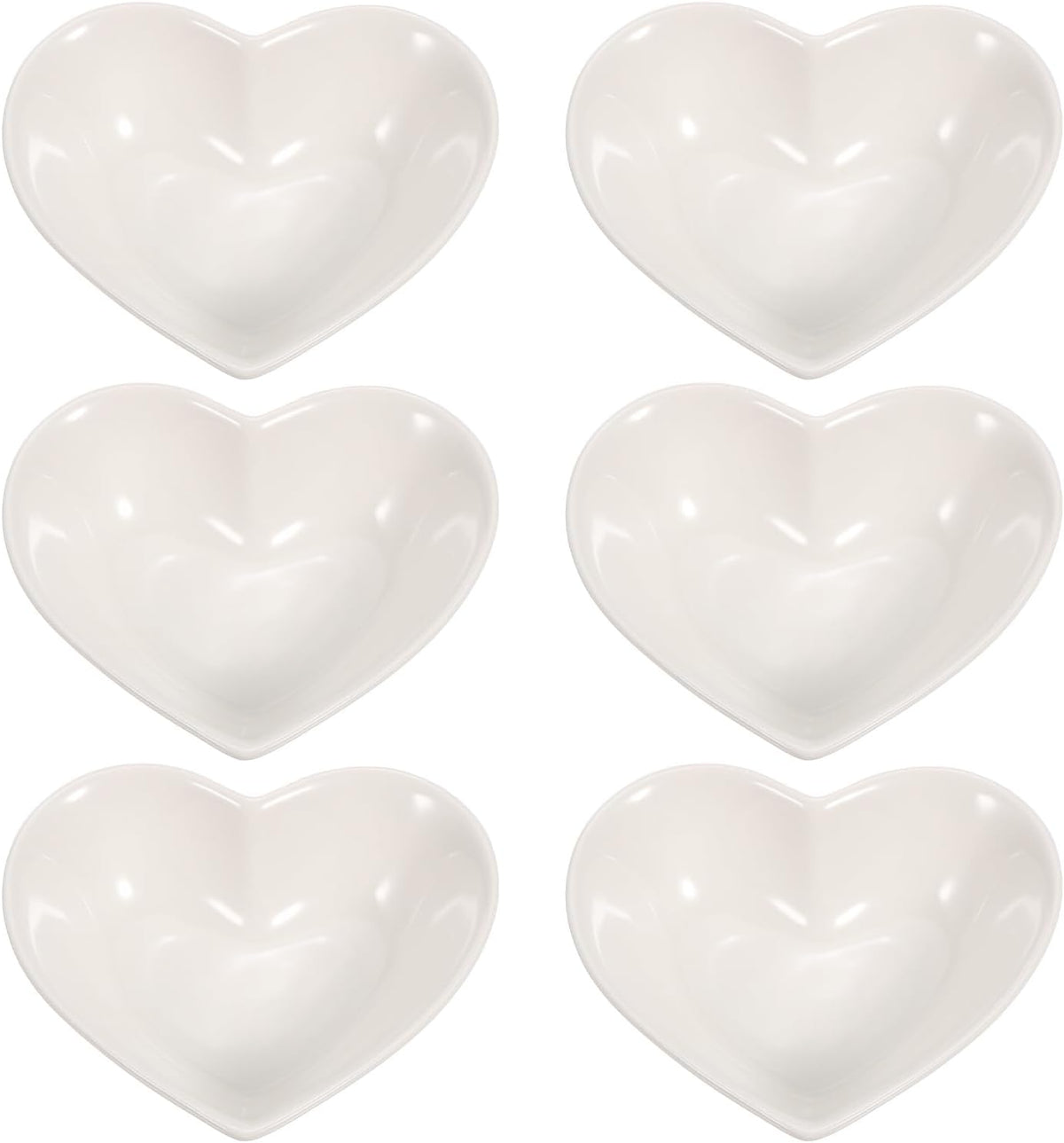 White Heart-shaped Ceramic Side Dipping Bowl, 5" Porcelain Dish Bowl Set of 6, Mini Appetizer Plates Seasoning Dishes