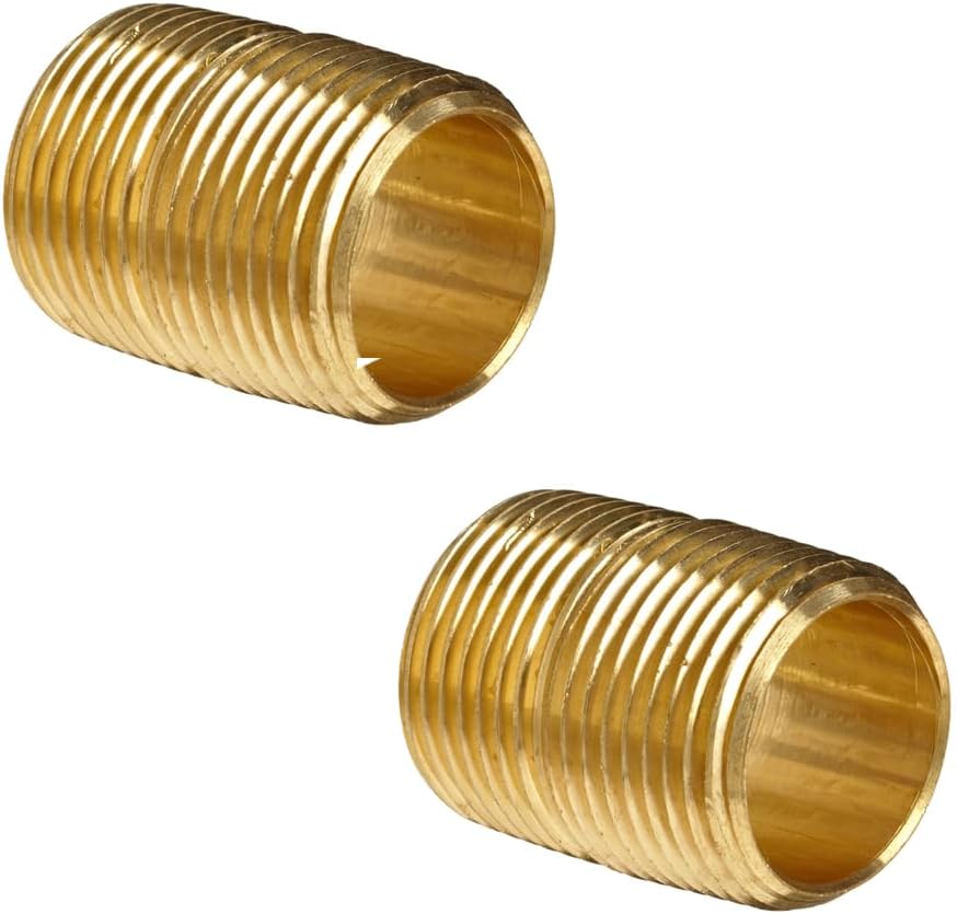 Brass Close Nipple, 1/2" Male x 1/2" Male NPT, (2 Pack)