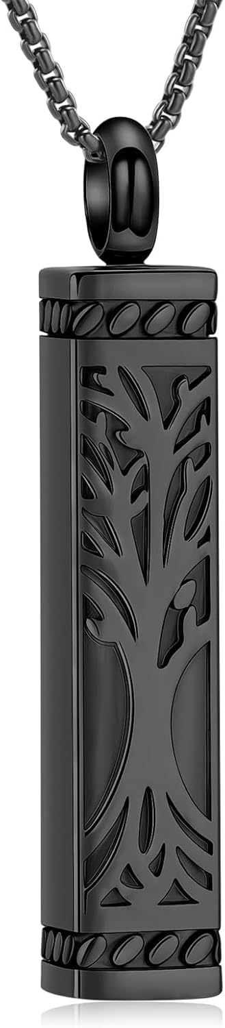 Tree of Life Urn Necklace for Men Women Bar Cremation Jewelry for Ashes Keepsake Ashes Necklace Pendent