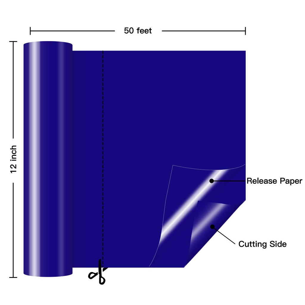Royal Blue Permanent Vinyl Roll, 12" x 50 FT Glossy Adhesive Vinyl
