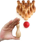 Wooden Shuffleboard Bowling Pin Set with Red Ball – 10-Piece Mini Bowling Pins, Solid Wood Tabletop Game Accessory