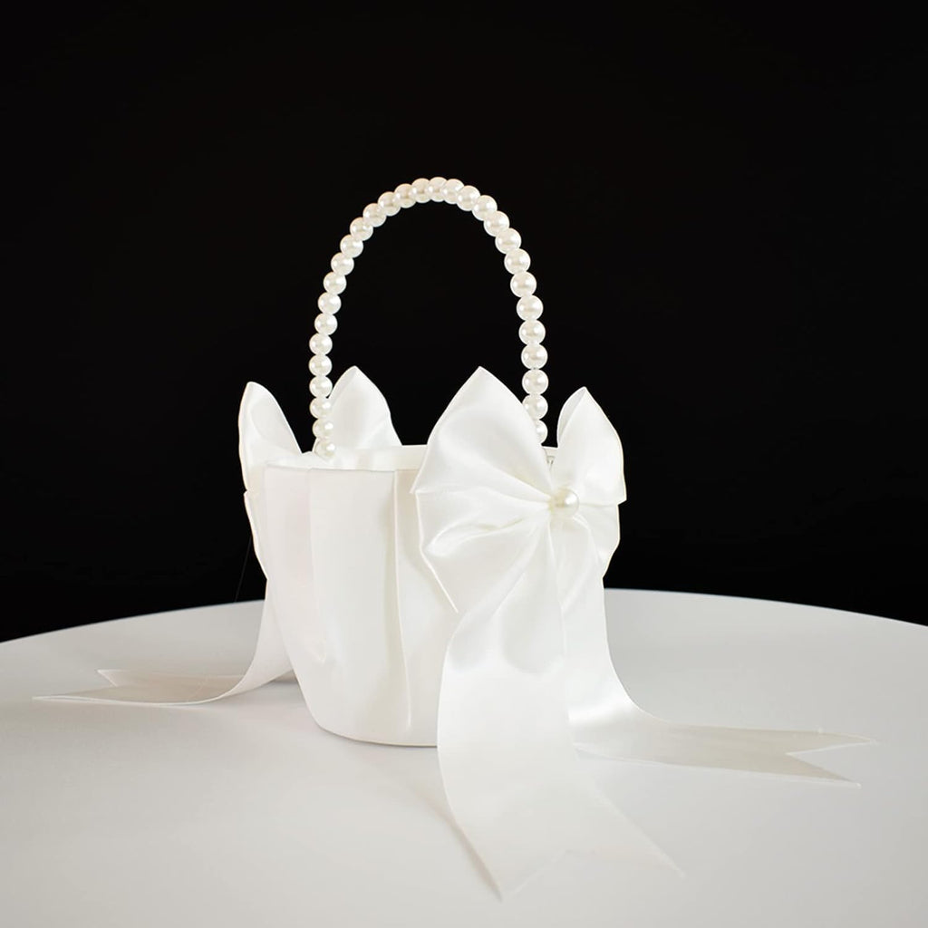 Flower Girl Baskets and Ring Bearer Pillow Set, Ivory Basket and Pillow