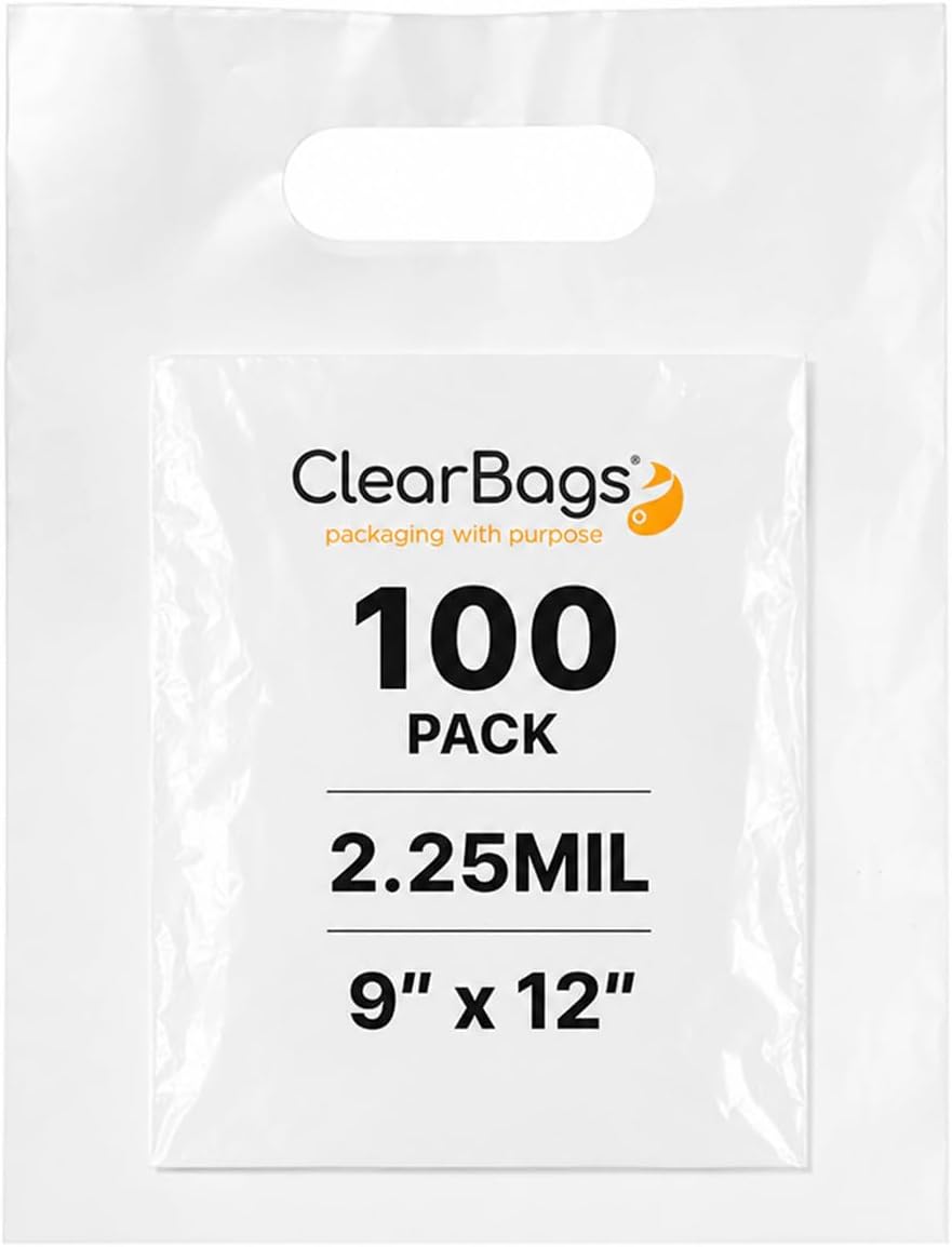 9"x12" Clear Plastic Bags With Handles - 2.25 Mil Extra Thick - 100 Pack