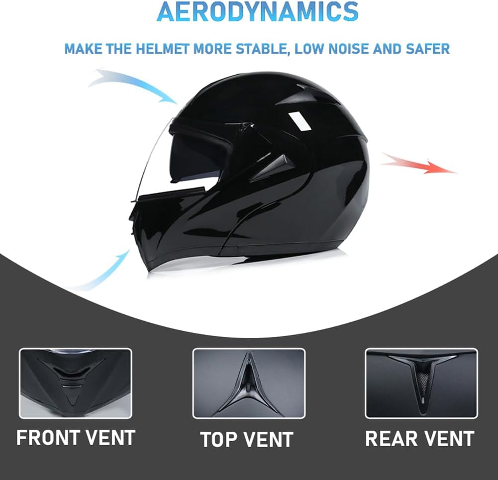 Bluetooth Modular Motorcycle Helmet, DOT Approved Flip Up Full Face Integrated Helmet, Double Visor Helmet Built-in
