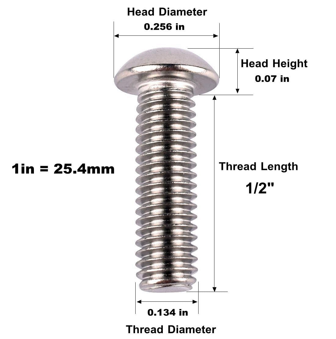 #6-32 x 1/2" Button Head Socket Cap Bolts Screws, 304 Stainless Steel 18-8, Allen Hex Drive, Fully Machine Thread, Quantity 40Pcs
