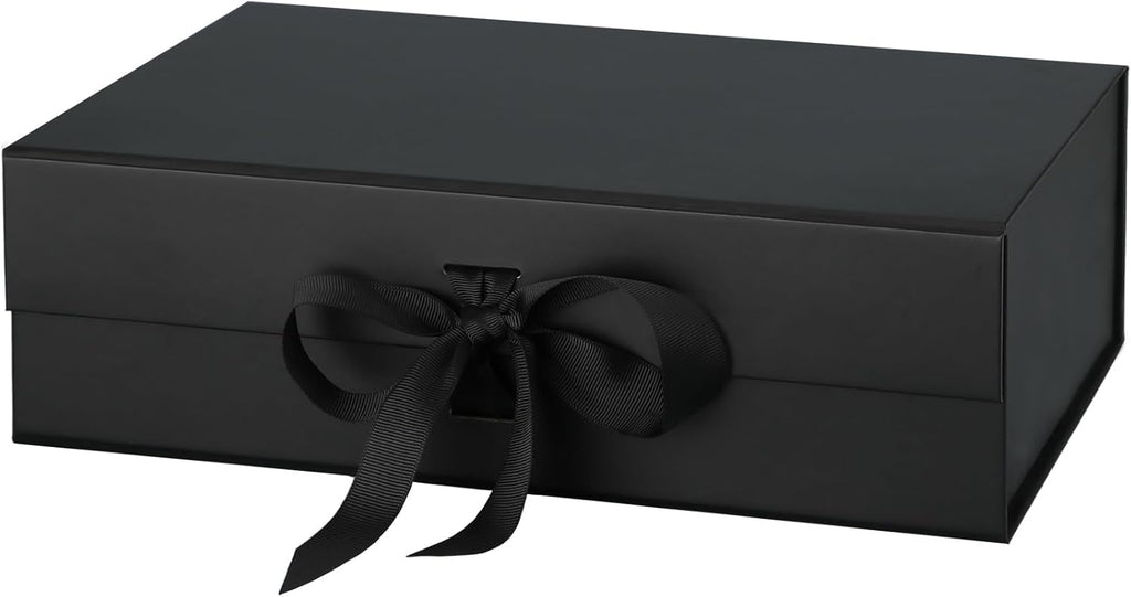 10.5"x7.5"x3" Medium Black Magnetic Gift Box with Lid Ribbon