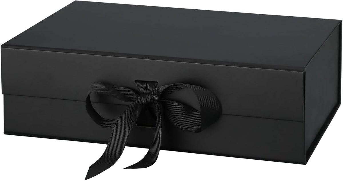 10.5"x7.5"x3" Medium Black Magnetic Gift Box with Lid Ribbon