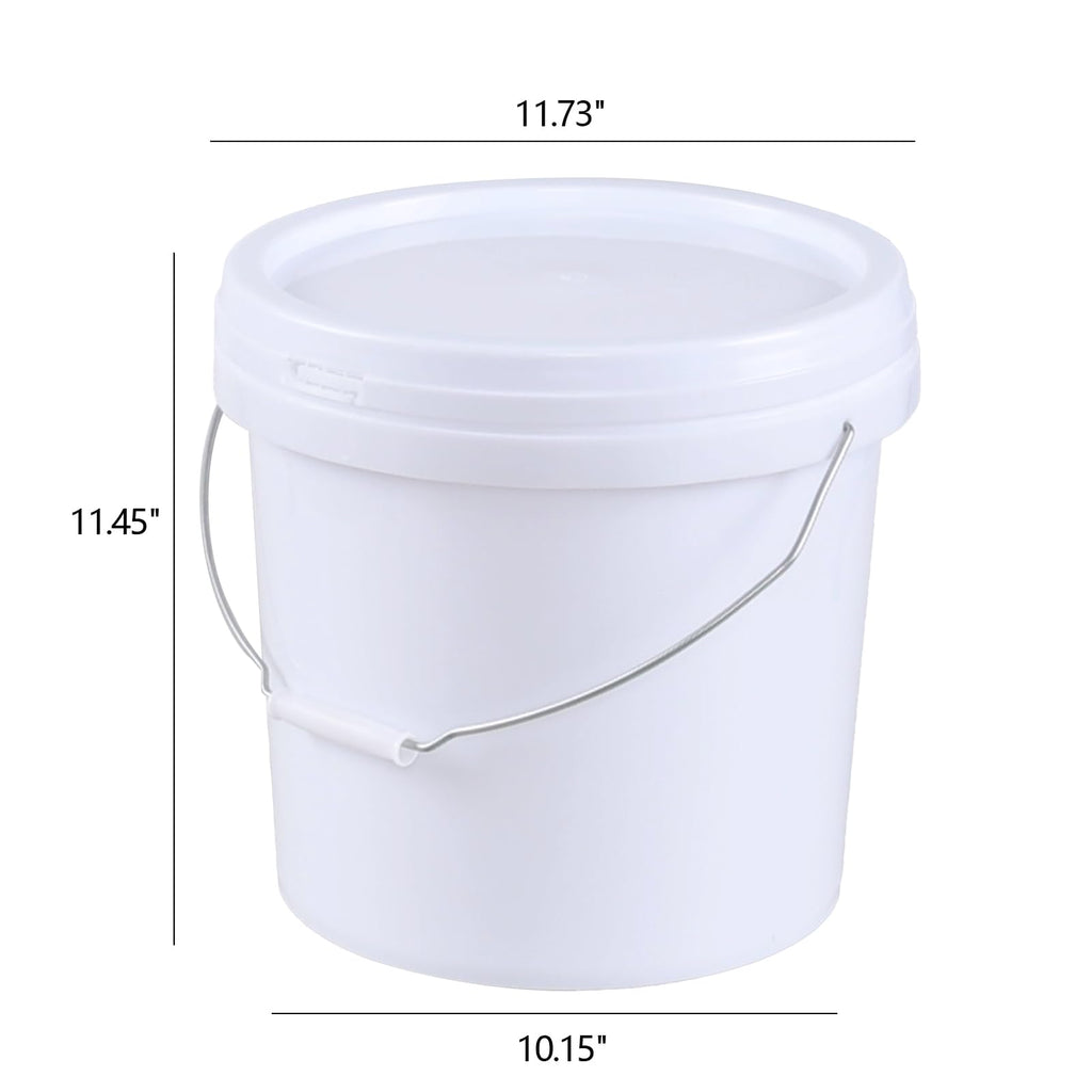 4 Gallon White Plastic Food Grade Bucket Pail with Handle, 4-Pack