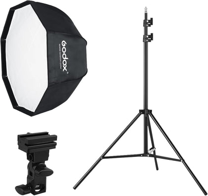 Photo Studio 80cm 31.5in Portable Octagon Umbrella Softbox | 190cm Light Stand with Hot Shoe Holder Bracket kit for