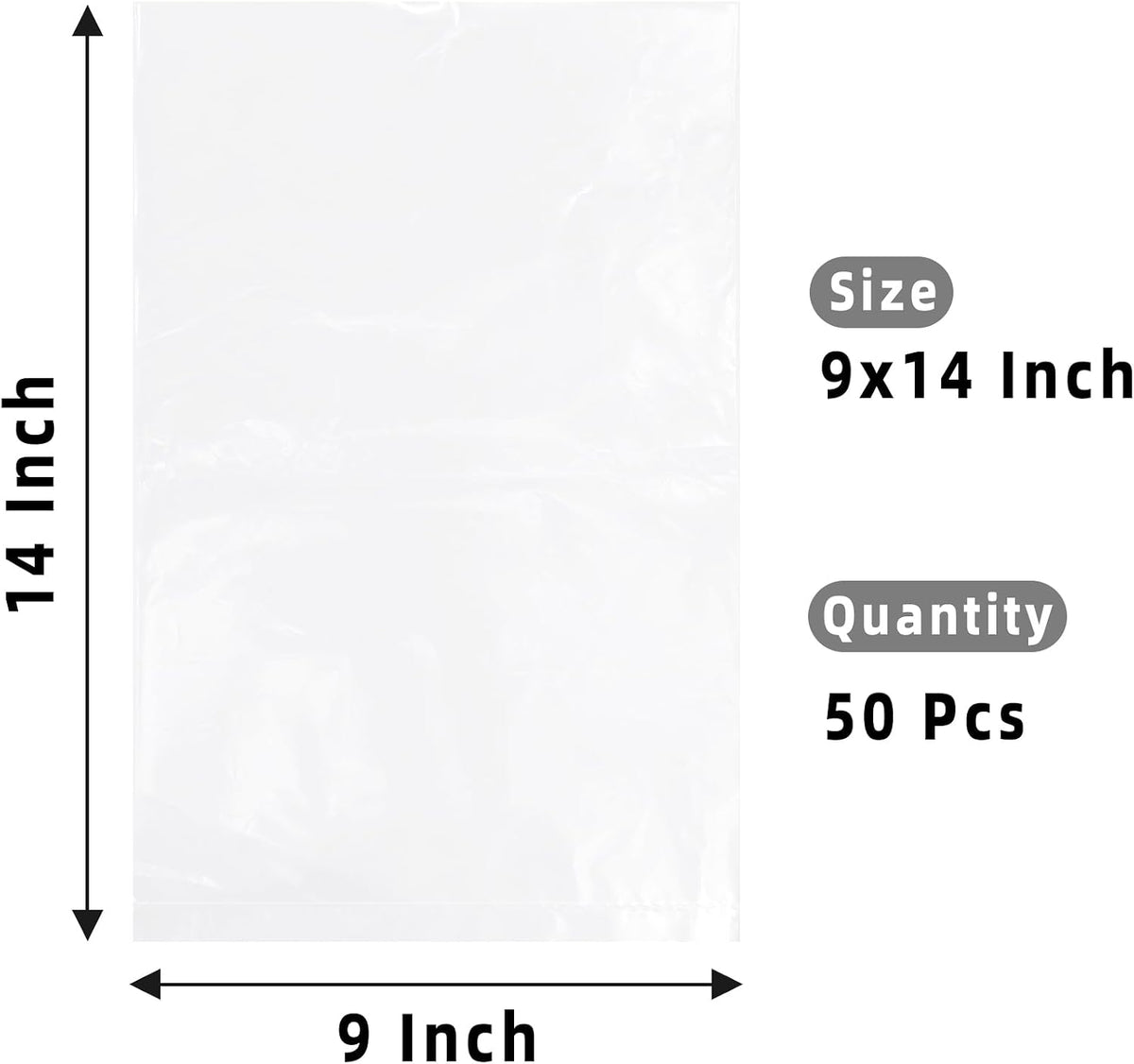 Clear Plastic Flat Open Poly Bags for Packaging, 9x14 In, 50Pcs