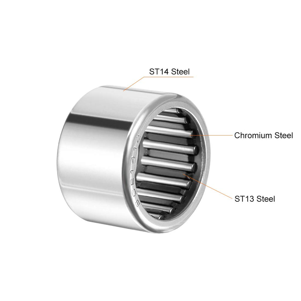 uxcell SCE1412 Needle Roller Bearings, Drawn Cup Open End, 7/8-inch Bore 1-1/8-inch OD 3/4-inch Width 27000N Static Load 16900N Dynamic Load 5pcs